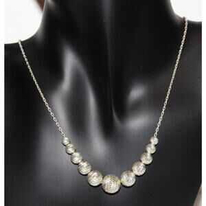 Vintage ADDA Sterling Silver Graduated Diamond Cut Bead Necklace 18” 8.3g